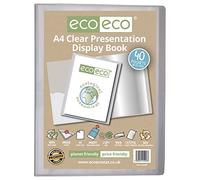 eco-eco A4 Size 50% Recycled 40 Pocket Clear Presentation Display Book, Storage Case Portfolio Art Folder with Plastic Sleeves, eco098