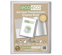 eco-eco A4 Size 50% Recycled 60 Pocket Clear Presentation Display Book, Storage Case Portfolio Art Folder with Plastic Sleeves, eco099
