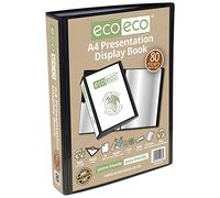 eco-eco A4 Size 50% Recycled 80 Pocket Black Presentation Display Book, Storage Case Portfolio Art Folder with Plastic Sleeves