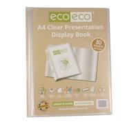 eco-eco A4 Size 50% Recycled 80 Pocket Clear Presentation Display Book, Storage Case Portfolio Art Folder with Plastic Sleeves, eco151
