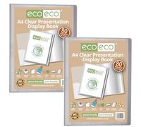 eco-eco A4 Size 50% Recycled 80 Pocket Clear Presentation Display Book, Storage Case Portfolio Art Folder with Plastic Sleeves, Pack of 2, eco151x2