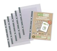 eco-eco A5 100% Recycled Premier Multi Punched Pockets Glass Clear, Transparent Poly Wallet Sheet Protector, 90 Microns (Pack of 25)