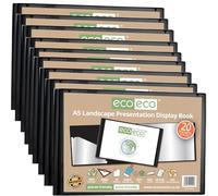 eco-eco A5 50% Recycled 20 Pocket Black Landscape Presentation Display Book, Storage Case Portfolio Art Folder with Plastic Sleeves, (Pack of 12), eco094x12
