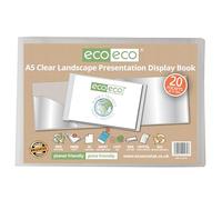 eco-eco A5 50% Recycled 20 Pocket Clear Landscape Presentation Display Book, Storage Case Portfolio Art Folder with Plastic Sleeves, eco174