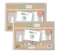 eco-eco A5 50% Recycled 20 Pocket Clear Landscape Presentation Display Book, Storage Case Portfolio Art Folder with Plastic Sleeves, Pack of 2, eco174x2