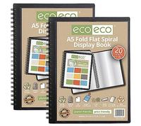 eco-eco A5 50% Recycled 20 Pocket Fold Flat Spiral Bound Display Book, Pack of 2, eco136x2