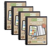 eco-eco A5 50% Recycled 20 Pocket Fold Flat Spiral Bound Display Book, Pack of 4, eco136x4