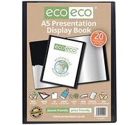eco-eco A5 50% Recycled 20 Pocket Presentation Display Book- Sustainable Portfolio Folder for Artwork,Certificates, Documents - Eco-Friendly Storage Case, Ideal for School & Office Use-Black-Pack of 1