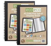 eco-eco A5 50% Recycled 40 Pocket Fold Flat Spiral Bound Display Book, Pack of 2, eco137x2