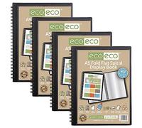 eco-eco A5 50% Recycled 40 Pocket Fold Flat Spiral Bound Display Book, Pack of 4, eco137x4