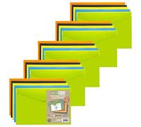 eco-eco A5 50% Recycled Assorted Colours Press Stud Popper Wallet, Plastic Folders (Pack of 25), Green, black, blue, yellow, orange