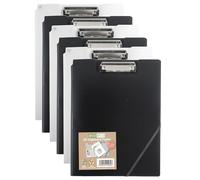eco-eco A5 50% Recycled Black and Clear Clipboard Folder with Inside and Back Storage Pocket, Pen Holder, 3 Black, 3 Clear (Pack of 6),eco105x6