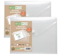 eco-eco A5 50% Recycled Clear Transparent Press Stud Popper Wallet, Plastic Folders (Pack of 10), eco032x2