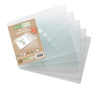 eco-eco A5 50% Recycled Clear Transparent Press Stud Popper Wallet, Plastic Folders (Pack of 5), eco032