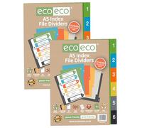 eco-eco A5 50% Recycled Set 6 Multi-Punched Index File Dividers, Multicoloured Tabbed 1-6 Ring Binder Subject Dividers, Pack of 2, eco024x2
