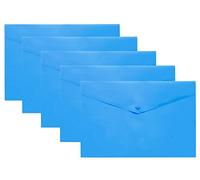 eco-eco A5 50% Recycled Transparent Press Stud Popper Wallet, Plastic Folders (Pack of 5), Blue, eco075BLUE