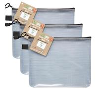 eco-eco A5 95% Recycled Super Strong Bag, Waterproof Mesh Tuff Bag, Reinforced, Black Zip Closure, Pack of 3, eco038x3