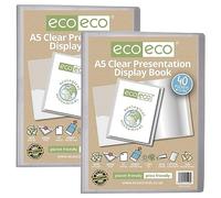 eco-eco A5 Size 50 Percent Recycled 40 Pocket Clear Presentation Display Book, Storage Case Portfolio Art Folder with Plastic Sleeves, Pack of 2, eco128x2