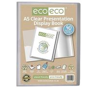 eco-eco A5 Size 50 Percent Recycled 40 Pocket Clear Presentation Display Book, Storage Case Portfolio Art Folder with Plastic Sleeves, eco128