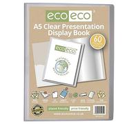 eco-eco A5 Size 50 Percent Recycled 60 Pocket Clear Presentation Display Book, Storage Case Portfolio Art Folder with Plastic Sleeves, eco131