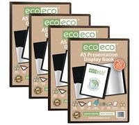 eco-eco A5 Size 50% Recycled 20 Pocket Black Presentation Display Book, Storage Case Portfolio Art Folder with Plastic Sleeves, eco001x4, (Pack of 4 Books)
