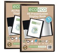 eco-eco A5 Size 50% Recycled 40 Pocket Black Presentation Display Book, Storage Case Portfolio Art Folder with Plastic Sleeves, eco002x2, (Pack of 2 Books)