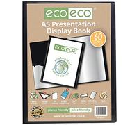 eco-eco A5 Size 50% Recycled 60 Pocket Black Presentation Display Book, Storage Case Portfolio Art Folder with Plastic Sleeves