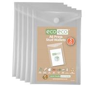 eco-eco A6 50% Recycled Clear Transparent Portrait Press Stud Popper Wallet, Plastic Folders 180x120mm (Pack of 5), 200mic, eco159