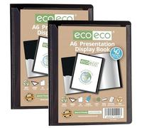 eco-eco A6 Size 50 Percent Recycled 40 Pocket Black Presentation Display Book, Storage Case Portfolio Art Folder with Plastic Sleeves, Pack of 2 Folders, eco200x2