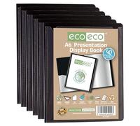 eco-eco A6 Size 50 Percent Recycled 40 Pocket Black Presentation Display Book, Storage Case Portfolio Art Folder with Plastic Sleeves, Pack of 6 Folders, eco200x6