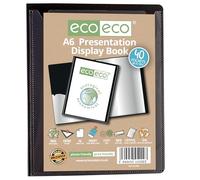 eco-eco A6 Size 50 Percent Recycled 40 Pocket Black Presentation Display Book, Storage Case Portfolio Art Folder with Plastic Sleeves, eco200