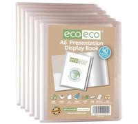 eco-eco A6 Size 50 Percent Recycled 40 Pocket Clear Presentation Display Book, Storage Case Portfolio Art Folder with Plastic Sleeves, Pack of 6 Folders, eco201x6