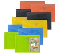 eco-eco A7 50% Recycled Assorted Colours Press Stud Popper Wallet, Plastic Folders (Pack of 10), Green, Black, Blue, Yellow, Orange, 105mm x 74mm, eco077x2