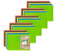 eco-eco A7 50% Recycled Assorted Colours Press Stud Popper Wallet, Plastic Folders (Pack of 25), 105mm x 74mm, eco077x25