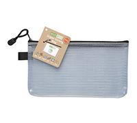 eco-eco Small DL 95% Recycled Super Strong Bag, Waterproof Mesh Tuff Bag, Reinforced Black Zip Closure, Black/Clear