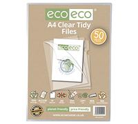 eco-eco Stationery A4 50% Recycled Bag 50 Tidy Report Files, 200 Micron Open Top & Side Covers File Wallets Clear Cut Flush, eco121