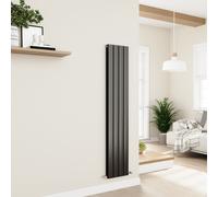 Eco Eleganza Midnight Black Vertical Flat Designer Aluminium Radiator 1600x300mm Double Panel 2699 BTU