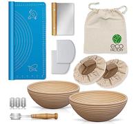 ECO FACTORY Banneton Bread Proofing Basket Set of 2,incl. Professional Accessories,9 inch Round Sourdough Bread Making Kit,Stainless Steel Accessories,Designed in Switzerland
