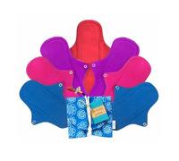 Eco Femme Reusable Cloth Pads Full Kit, 8 Pads with Travel Pouch, Vibrant Organic Cotton, Multiple Absorbency Levels for Your Whole Cycle