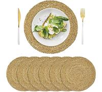 Eco Friendly 100% Jute Hand Braided Placemats Set Rustic Vintage Farmhouse Table top & Dining Table Round Placemat Table Runner for Parties (12 CM/30 CM/36 CM/40 CM Diameter, Natural) (4, 40 x 40 cm)