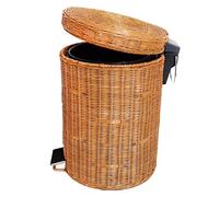 Eco-Friendly 12L Pedal Trash Can with Lid - Rattan Wicker Effect Waste Bin for Kitchen, Bathroom & Office - Removable Inner Basket, Stylish Natural Color