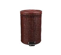 Eco-Friendly 12L Round Pedal Trash Can with Lid, Rattan Wicker Effect, Ideal for Kitchen, Bathroom, Office, Removable Inner Basket, Stylish Brown Dustbin