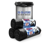 Eco-Friendly 20 to 35 Litre Black Bin Bags 100% Recycled Material General Waste or Recycling 20 to 35 Litre Trash Bags (90 Counts) Perfect for Kitchen, Bathroom, Office- Unscented Black Bin Liners