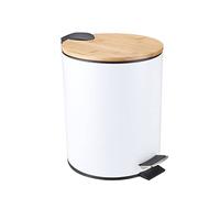 Eco-Friendly 5L Trash Can with Bamboo Lid - Stylish White Waste Bin for Kitchen Bathroom Bedroom - Modern Black Color - Perfect for Home Décor