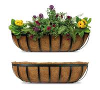 Eco Friendly 62cm Garden Wall Planters For Outdoor Plants - Wall Baskets For The Garden With Fixings, Natural Coco Liner. Outdoor Wall Planters Transform Spaces, Rust Proof, Easy To Fit (Qty 2 Pieces)