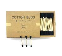 Eco-Friendly Bamboo Cotton Buds, 200 Black Biodegradable Cotton Swabs, Plastic-Free Ear Buds for Beauty, Makeup, Cleaning & Personal Care (Black)