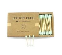 Eco-Friendly Bamboo Cotton Buds, 200 Green Biodegradable Cotton Swabs, Plastic-Free Ear Buds for Beauty, Makeup, Cleaning & Personal Care (Green)