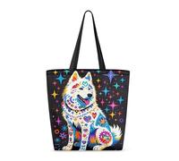 Eco-Friendly Beach Tote Bags Stars Puppy Samoyed Womens Handbag Personalised Grocery Bag For Women, Beach Holiday, Yoga, 40X50X15Cm