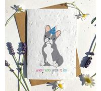 Eco-Friendly Biodegradable Seed Paper plantable Birthday Card Traditional French BULDOG Grey WOOFY (Single Card)