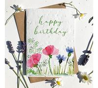 Eco-friendly biodegradable seed paper plantable birthday card traditional HAPPY BIRTHDAY FIELD OF POPPIES (Single card)